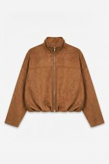 Vero Moda Faux suede jacket with zip fastening Dark brown