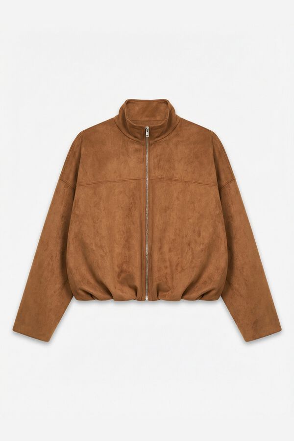 Vero Moda Faux suede jacket with zip fastening Dark brown