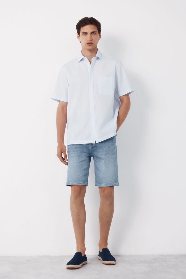 Cortefiel Gingham short sleeve shirt Blue