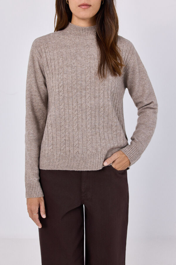 Cortefiel Cable knit funnel neck jumper Beige