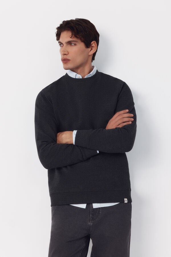 Cortefiel Textured crew neck sweatshirt Grey