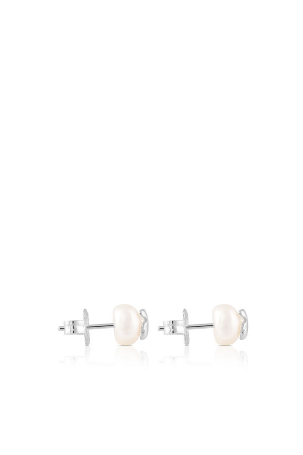 Cortefiel Icon Pearl silver earrings with cultured pearls Grey
