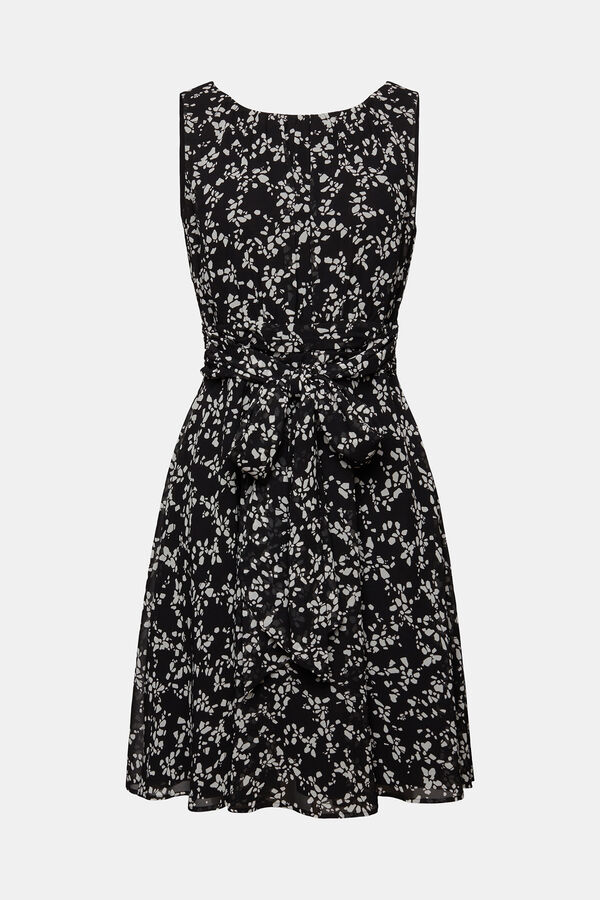 Cortefiel Abstract print pleated sleeveless midi dress Black