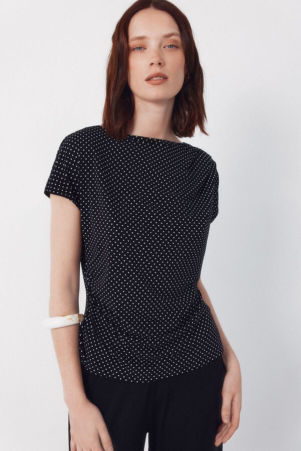 Cortefiel Pleated short sleeve top Printed grey