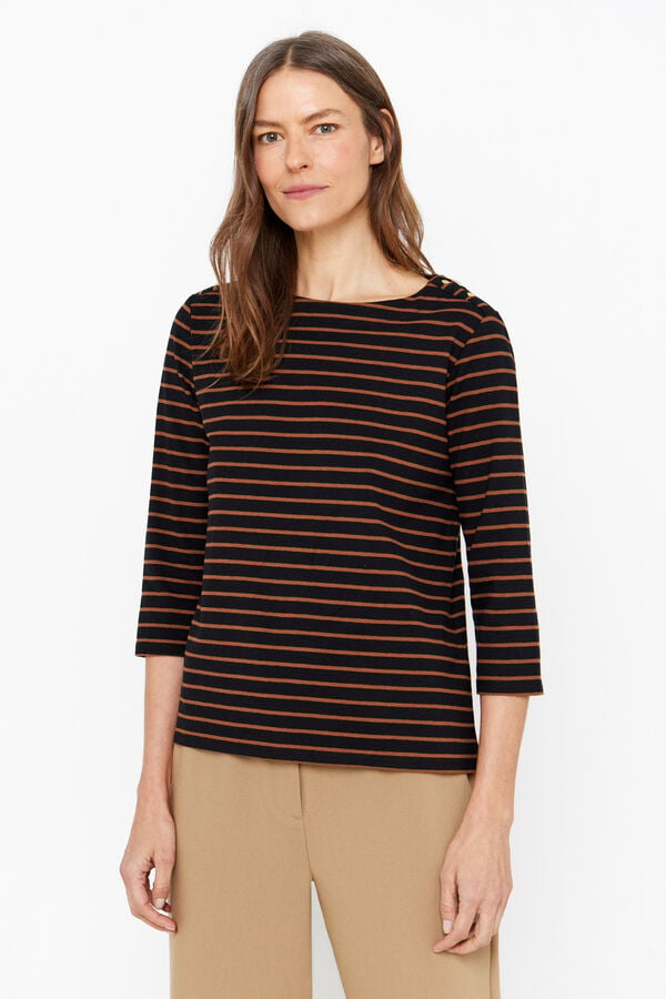 Cortefiel Essential t-shirt with button detail Printed brown