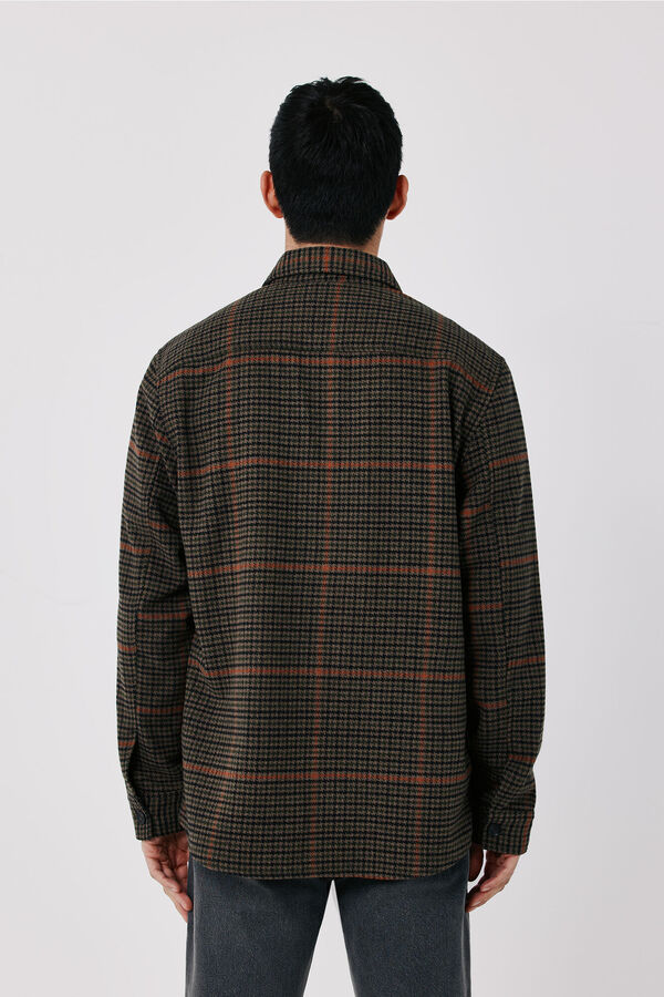 Cortefiel Wool blend plaid shirt Kaki