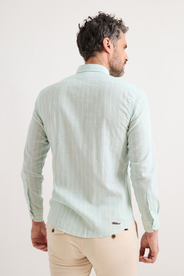Williot Camisa de linho de riscas finas Verde