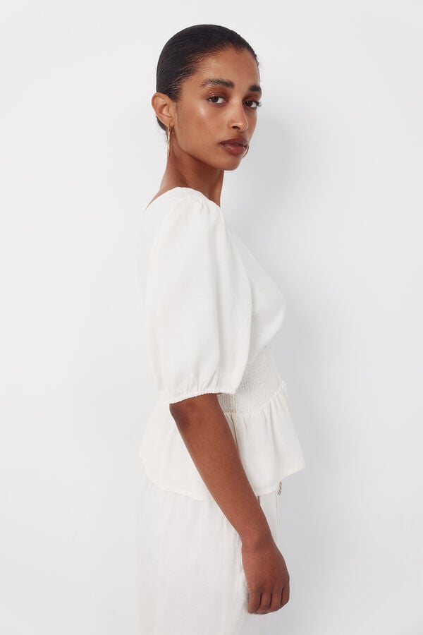 Cortefiel White V-neck blouse Ivory
