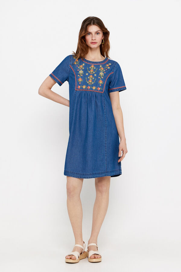 Cortefiel Embroidered tunic dress Blue