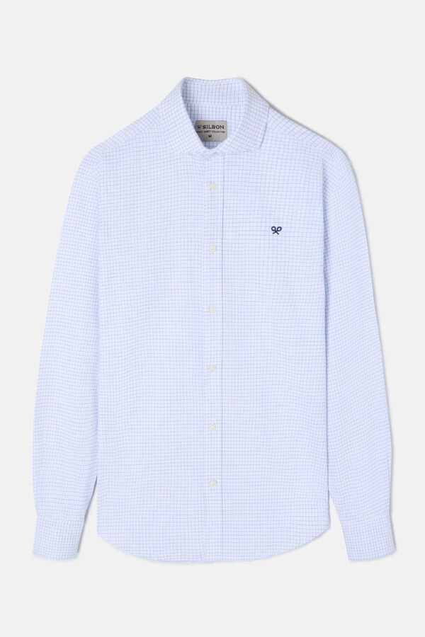 Silbon Camisa esportiva oxford xadrez média Azul