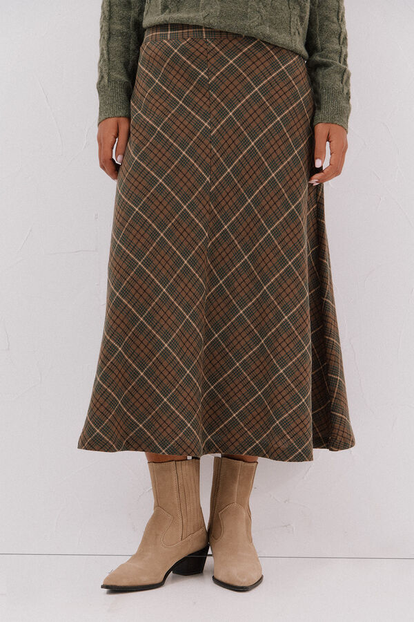 Cortefiel Checkered cape skirt Printed green
