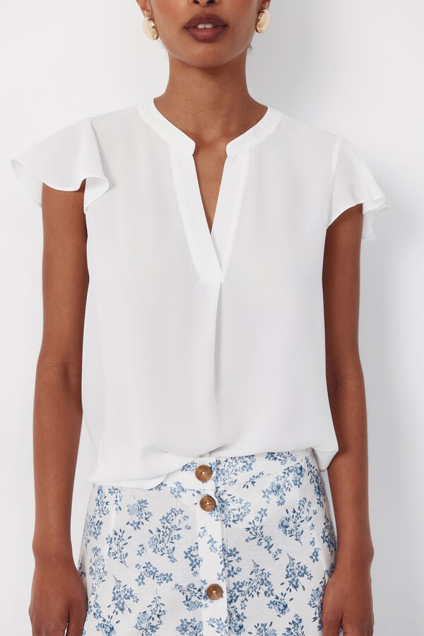 Cortefiel Fluid flutter sleeve blouse White