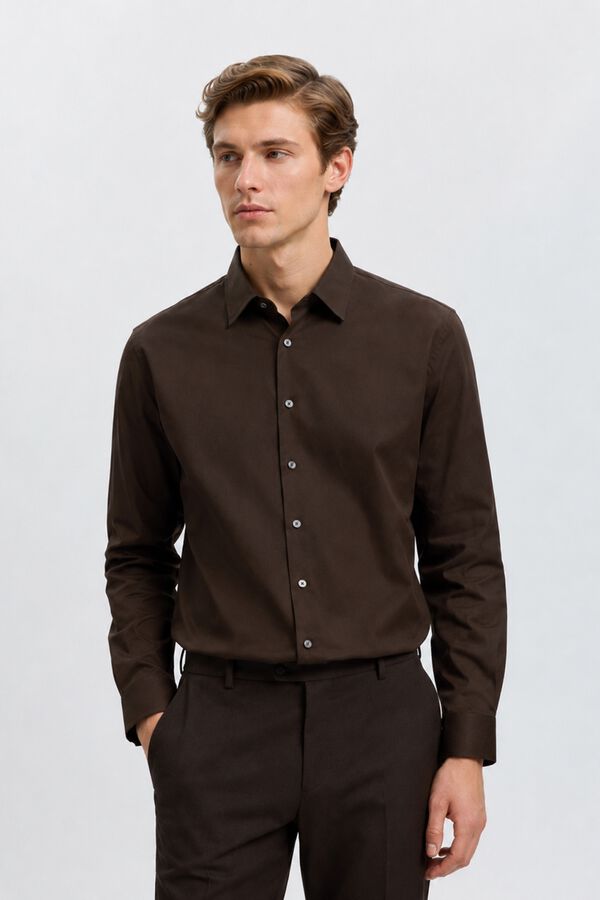 Selected Camisa de vestir slim fit Castanho