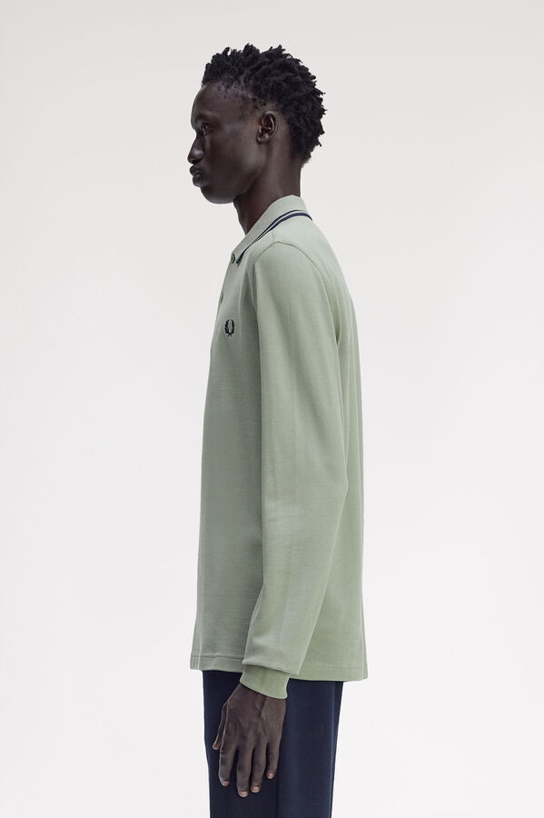 Fred Perry Polo piqué de manga comprida masculina Cinzento