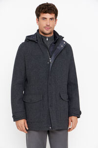 Cortefiel Hooded coat with four pockets Grey