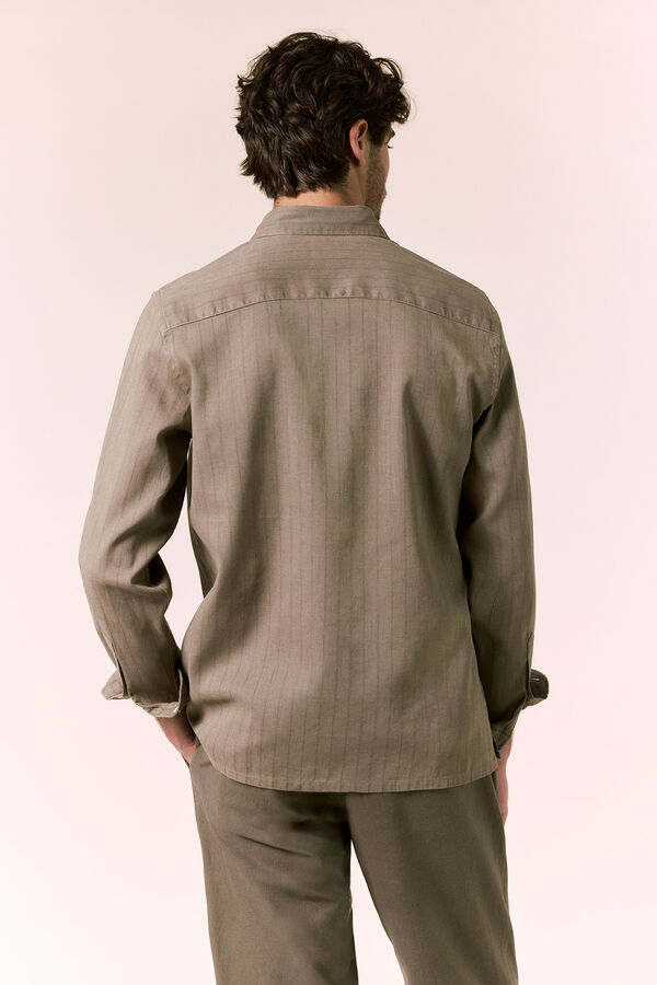 OOTO Striped linen long sleeve shirt Kaki