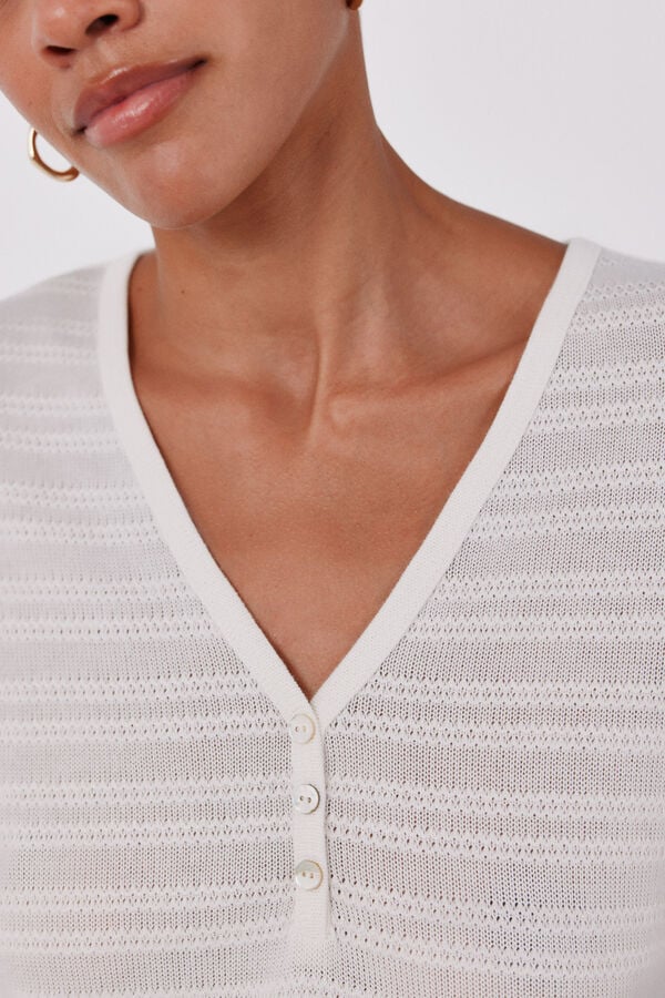 Cortefiel Striped structure T-shirt Ivory