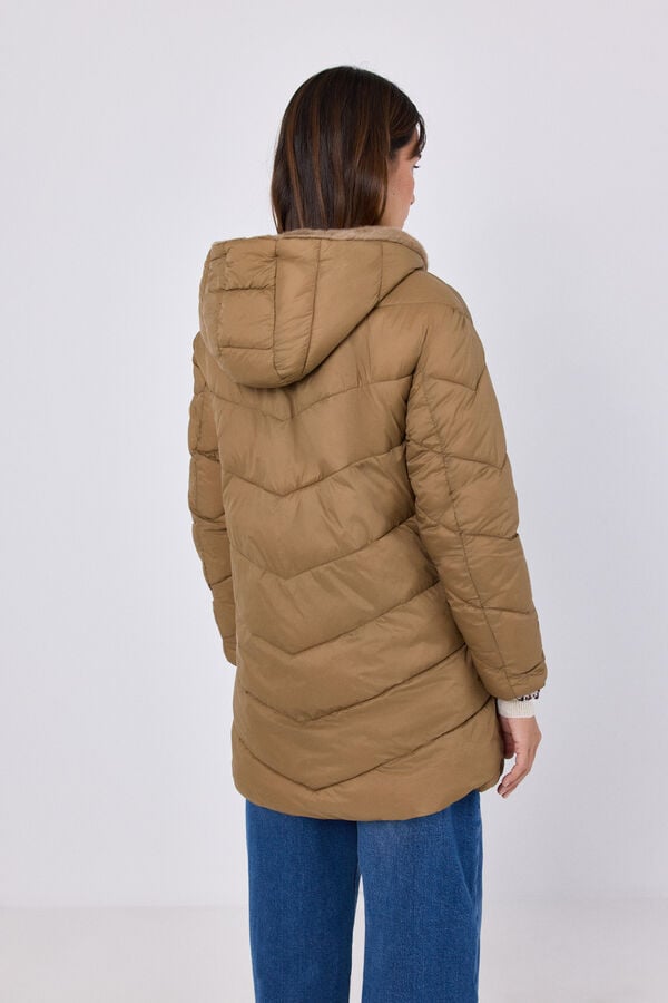 Cortefiel Anorak acolchado reversible efecto pelo Beige