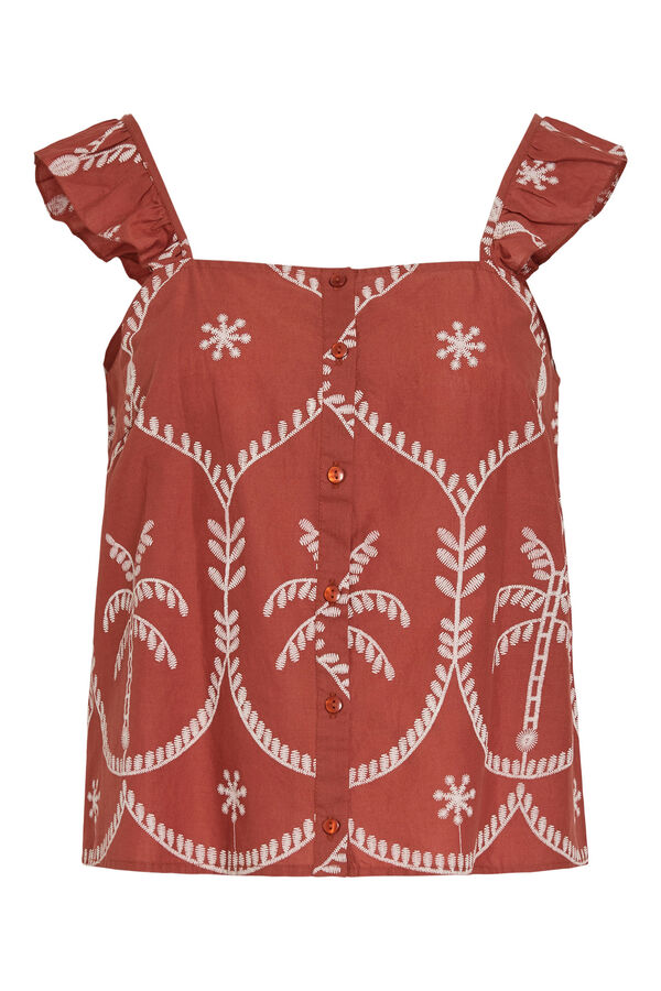 Vila Embroidered ruffle strap top Orange