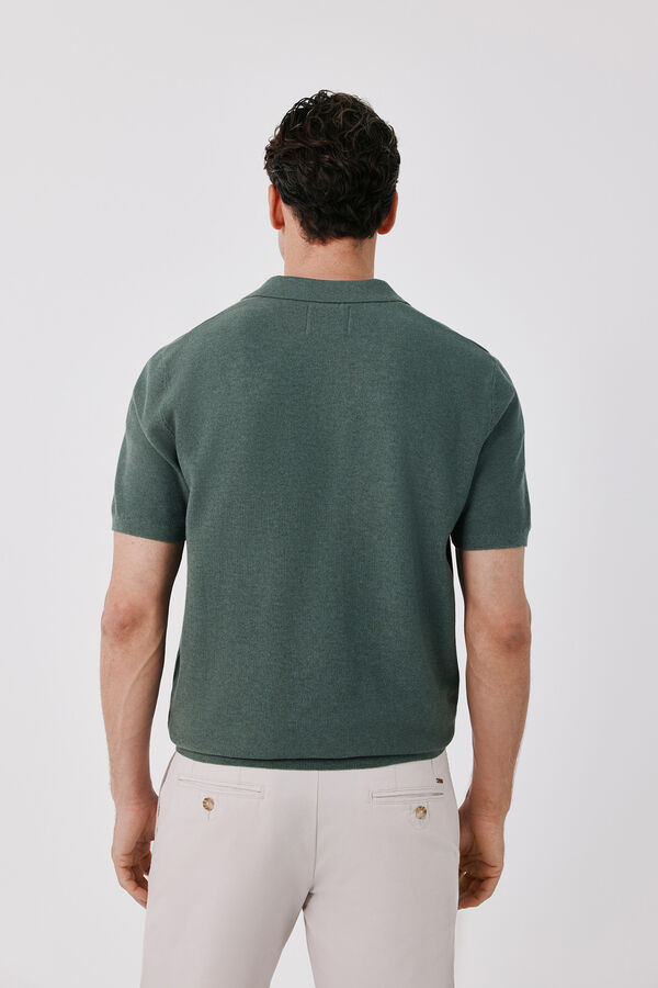 Cortefiel Cotton knit short sleeve polo shirt Kaki