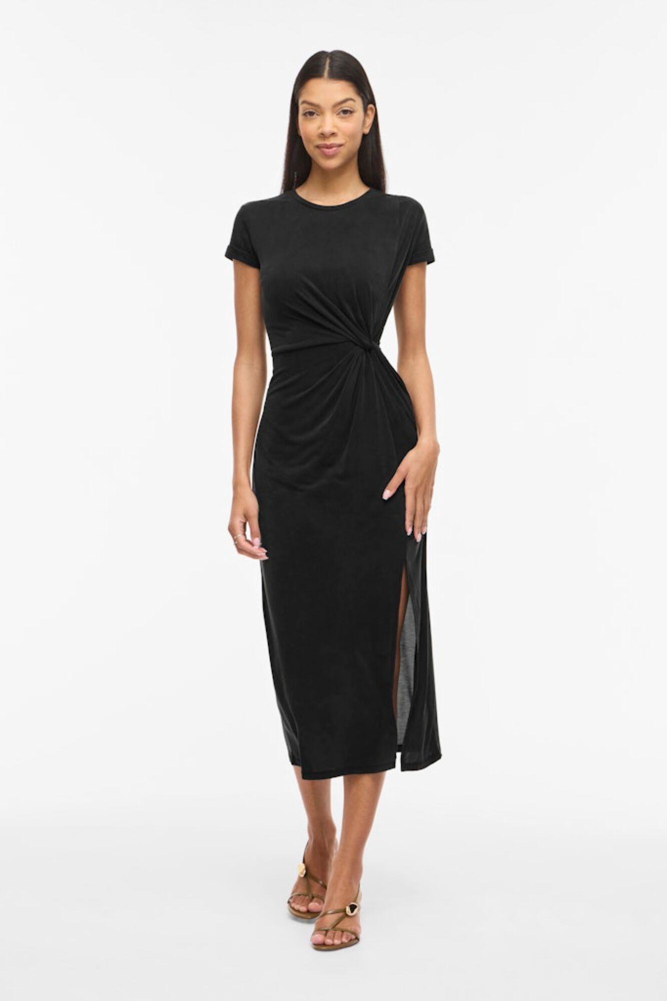 Vila Vestido midi de manga curta em modal