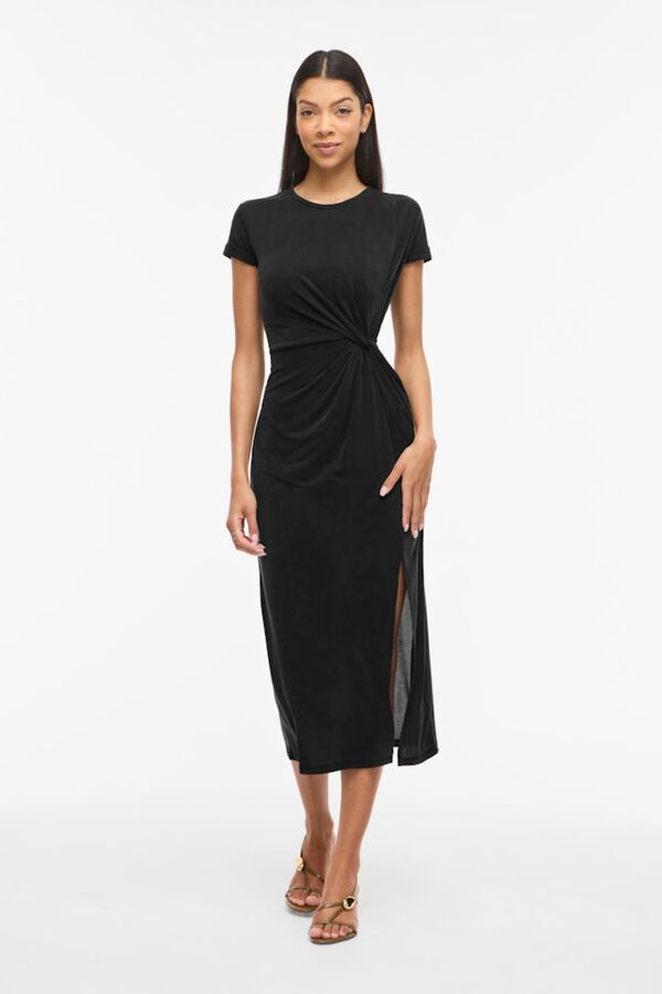 Vila Vestido midi de manga curta em modal Preto