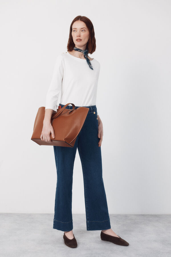 Cortefiel Sacola de compras b&aacute;sica com costura Castanho