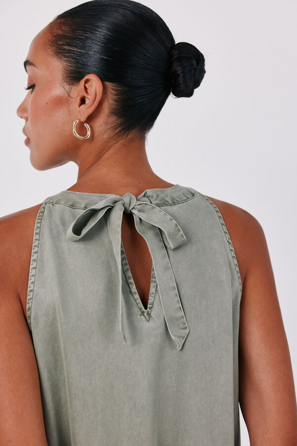 Cortefiel Halterneck denim dress Printed green