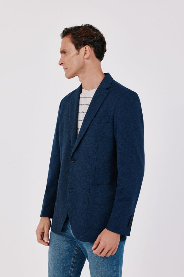 Cortefiel Navy herringbone knit blazer Blue
