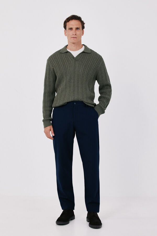 Cortefiel Twisted cotton cable knit jumper Kaki