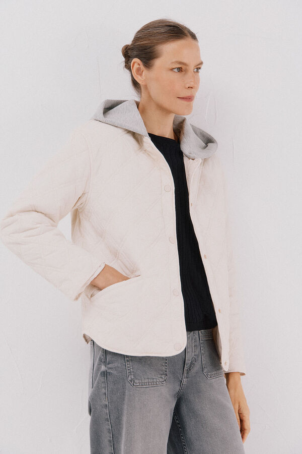 Cortefiel Short hood sweatshirt anorak Ivory