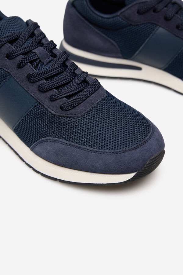 Cortefiel Leather and textile sneaker Navy
