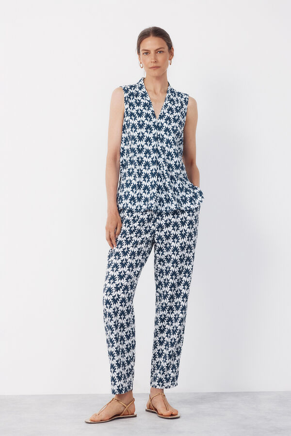 Cortefiel Fluid pleated blouse Printed blue