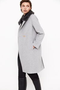 Cortefiel Fur-effect collar coat Grey