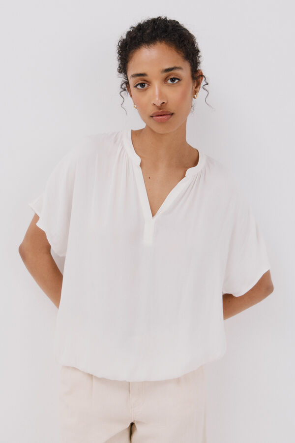 Cortefiel Camisa de cetim de manga curta Branco