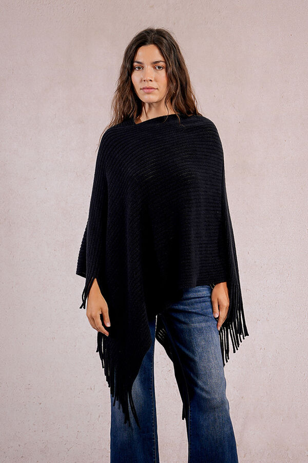 Molly Bracken Poncho assimétrico com franjas Preto