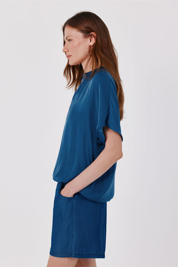 Cortefiel Blusa acetinada de manga curta Azul