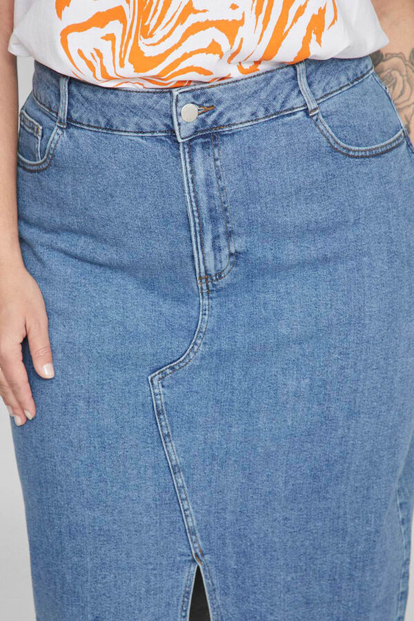 Evoked by Vila Falda midi vaquera curve Azul