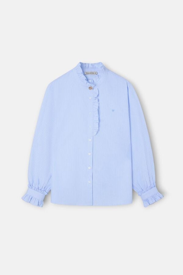 Silbon Camisa gola com folho detalhe punho &agrave;s riscas Azul