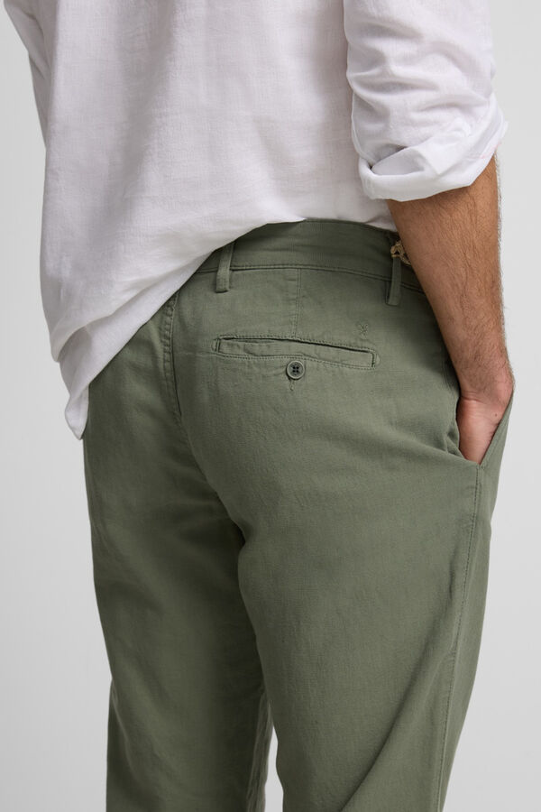 Silbon Calça esportiva plissada de linho calças chino Verde