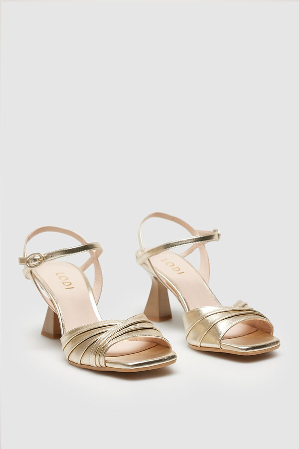 Cortefiel Women's sandals in metallic leather with painted heel Yellow