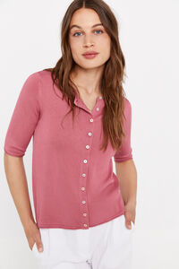 Cortefiel Short-sleeved knit cardigan Pink