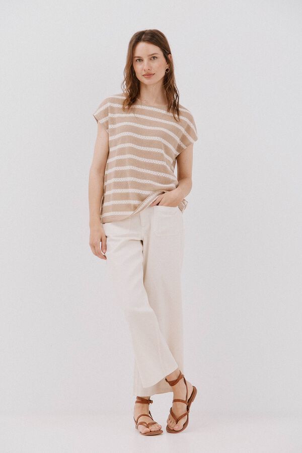 Cortefiel striped structured t-shirt Ivory