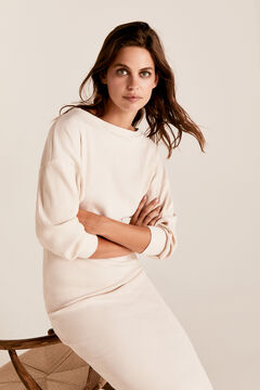 Cortefiel Batwing sleeve ribbed dress Ecru