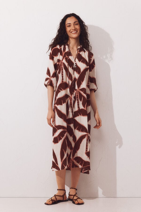 Cortefiel Caftan estampado amplio Estampado rojo