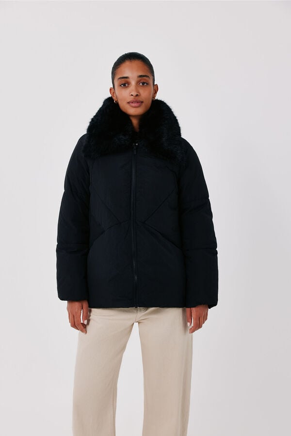 Cortefiel Puffer short anorak Black