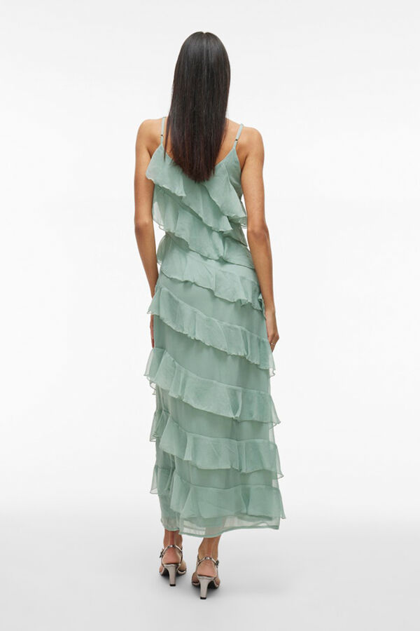 Vila Vestido de festa midi com babados Verde