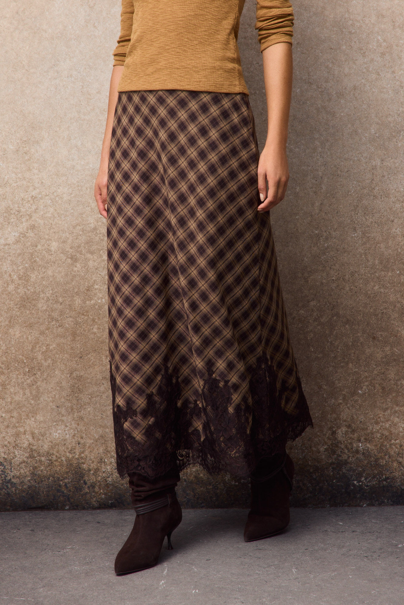 Slowlove Plaid midi skirt