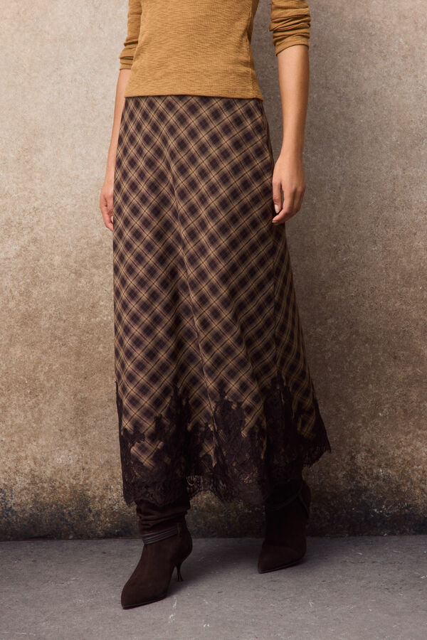 Slowlove Plaid midi skirt Printed brown