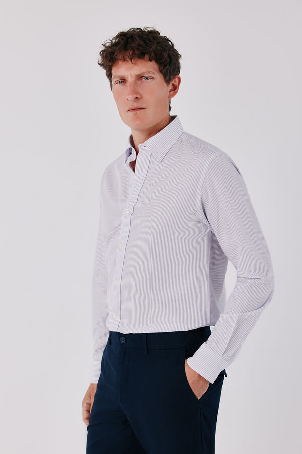 Cortefiel Striped cotton tencel shirt Purple